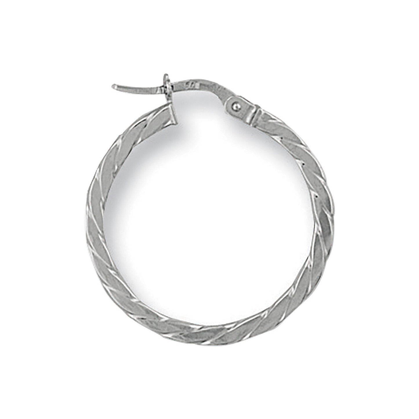 White Gold Twist Hoop Earrings 24mm Flat Square profile Hoops Hallmarked