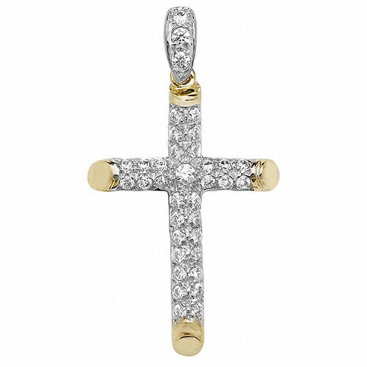 9ct Yellow Gold Large Cross Pendant With Pave Set Gemstones Fully Hallmarked
