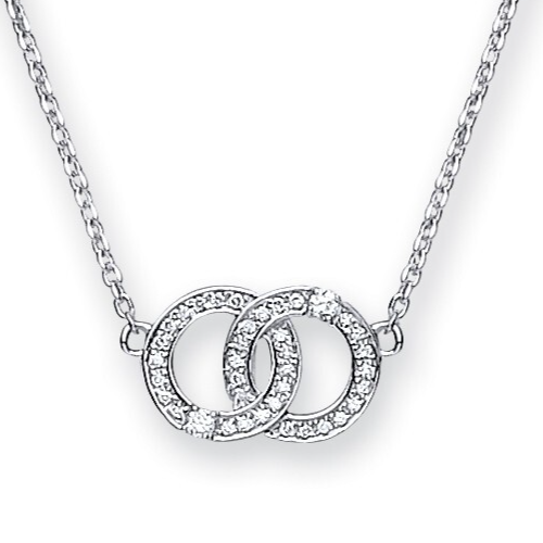 9ct White Gold 0.34ct Diamond Necklace Interlinked Circles (18in/45cm) Chain