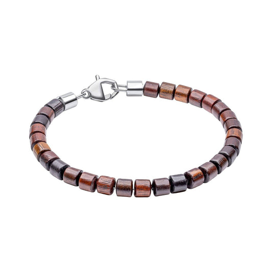 Fred Bennett Stainless Steel Bracelet with Natural Wood Beads 22cm B5460