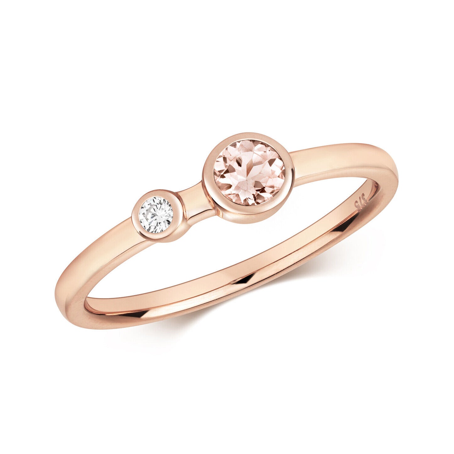 Real Morganite and Diamond Ring Solid Rose Gold Solitaire Band Size J - Q