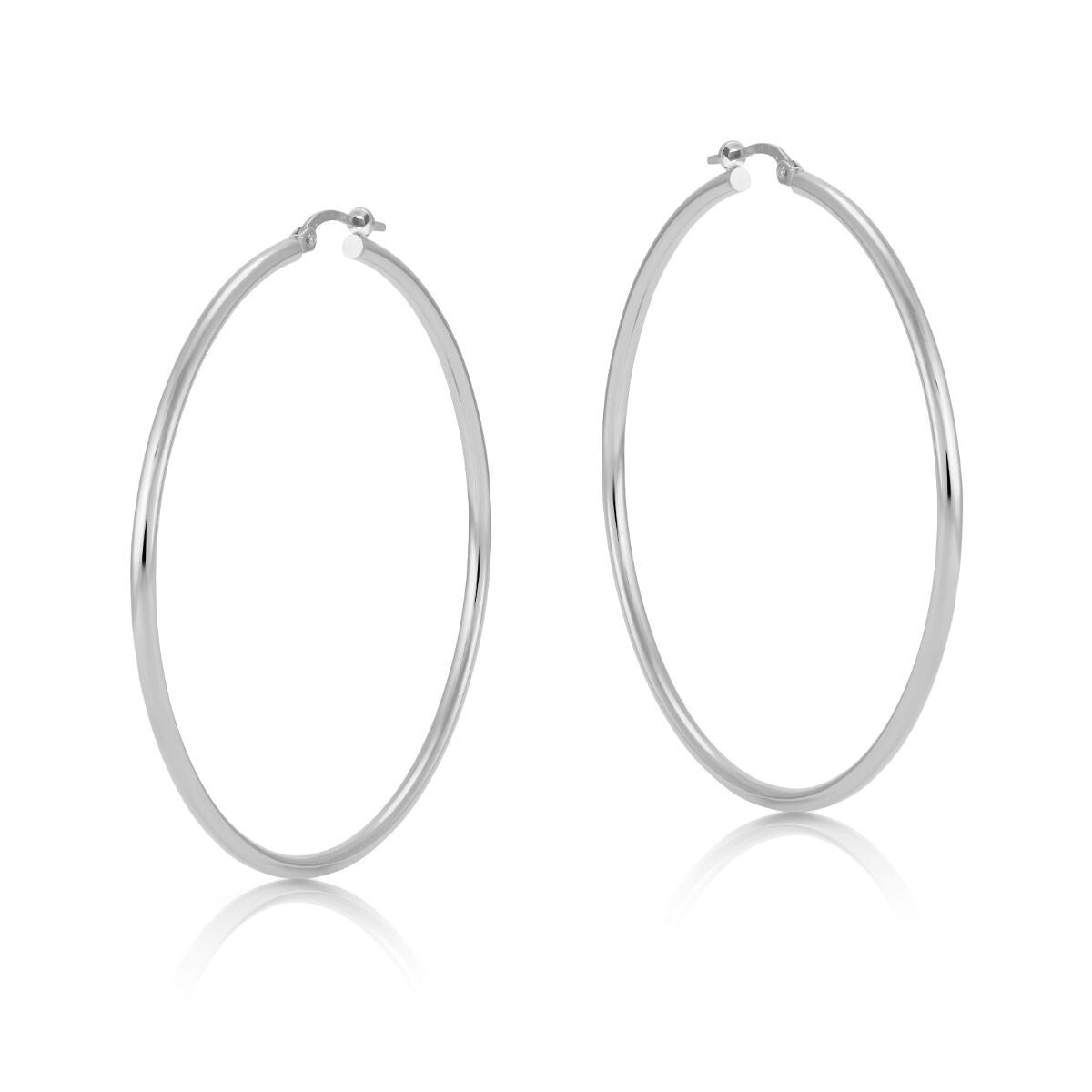 White Gold 50mm Hoop Earrings Round Large Hoops Hallmarked