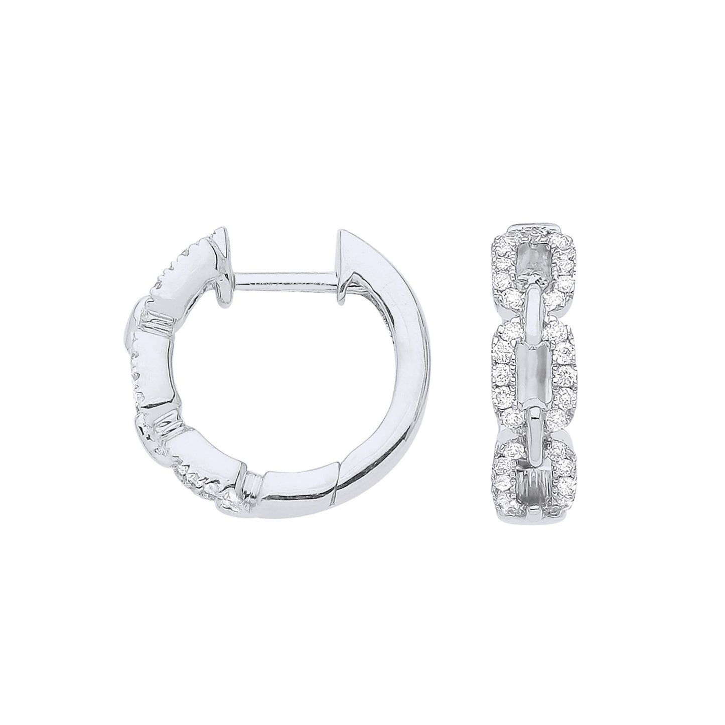 9ct White Gold 0.25ct Diamond Curb Huggies - 14mm