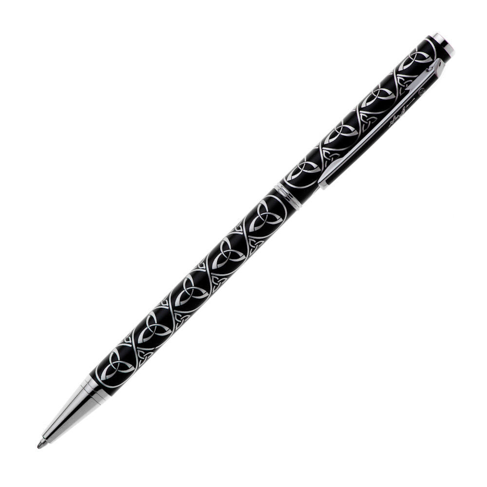 Ballpoint Pen Silver Plated Celtic Trinity Designer Black Ink Brand New Boxed