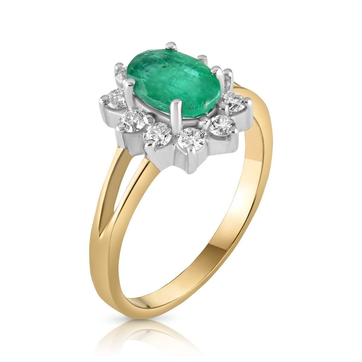 9ct Yellow Gold 0.36ct Diamond & 0.79ct Emerald Cluster Ring