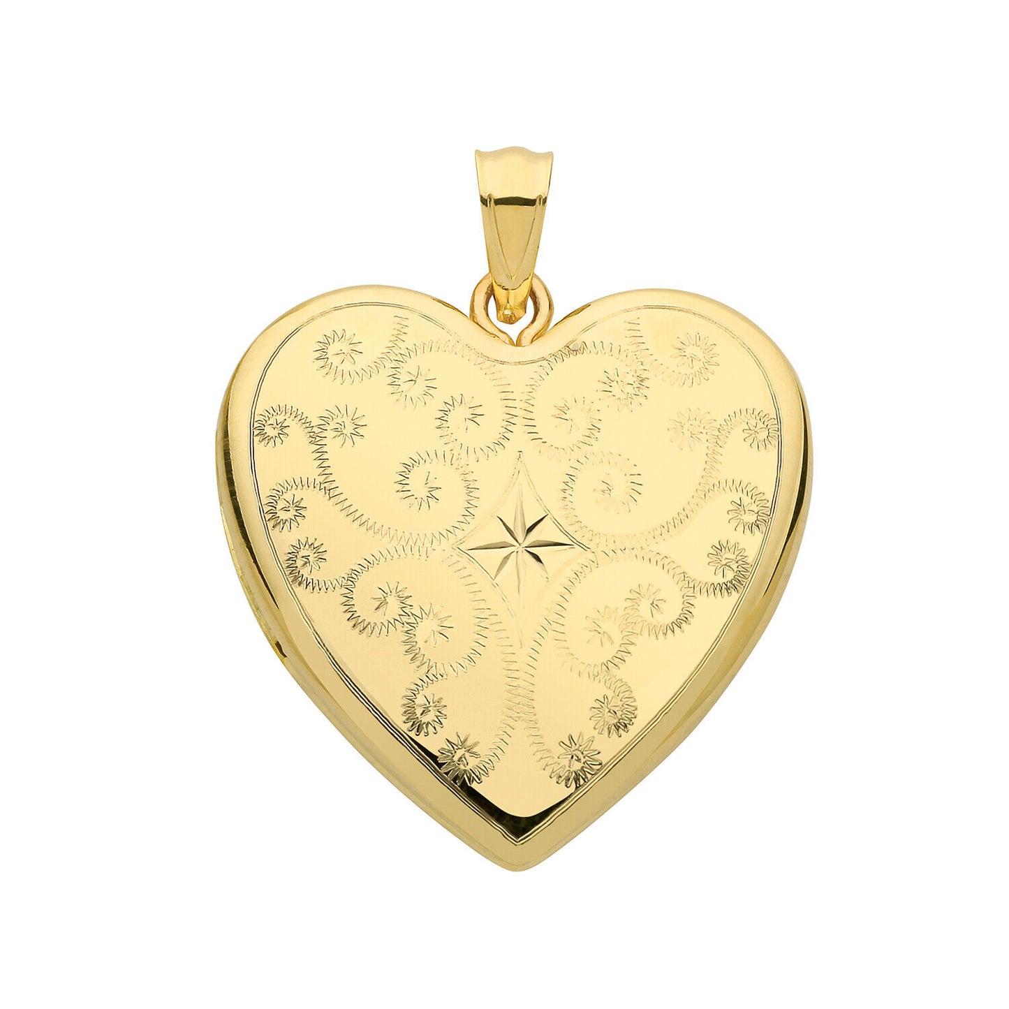 Yellow Gold Heart Locket Solid 9 Carat Hallmarked Scroll Pattern British Made