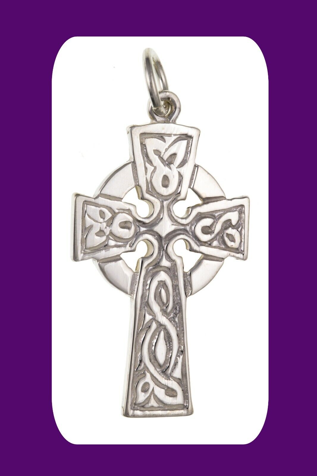 Sterling Silver Patterned Celtic Cross Pendant 925 Hallmark 26 x 17mm