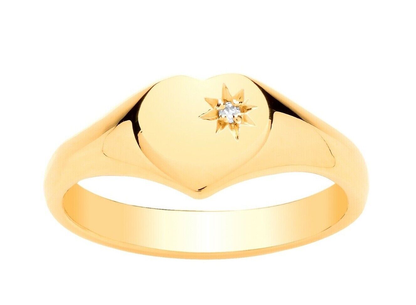 Diamond Heart Signet Ring Heavyweight Yellow Gold Ladies Hallmarked size L - Q