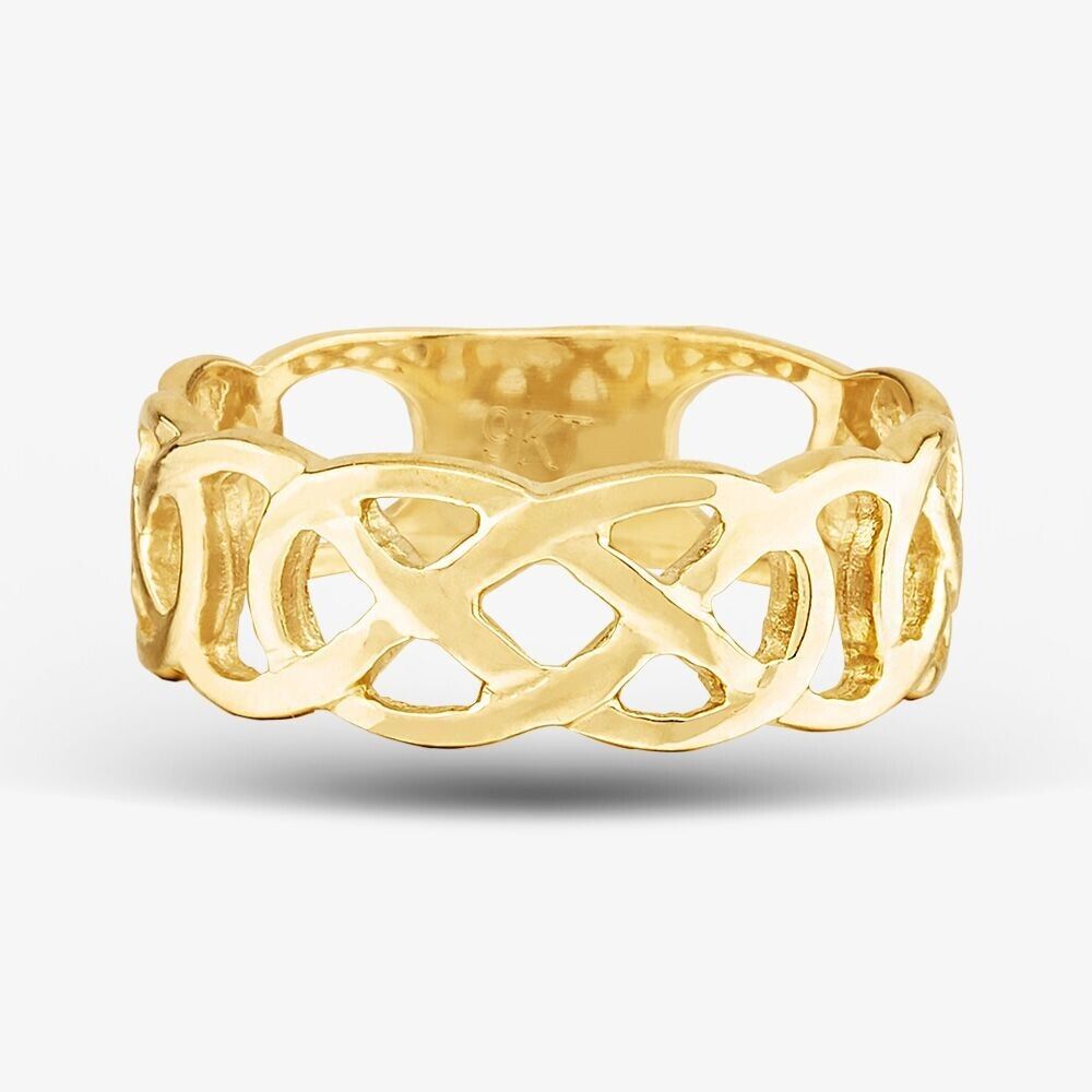 9ct Yellow Gold Celtic Knot Ring 6mm Wedding Band Fully Hallmarked Size K - V