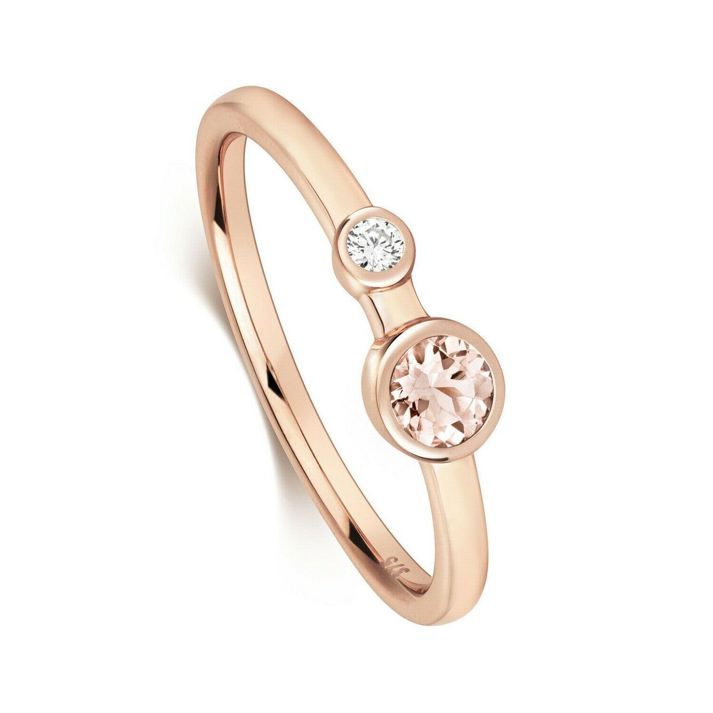 Real Morganite and Diamond Ring Solid Rose Gold Solitaire Band Size J - Q