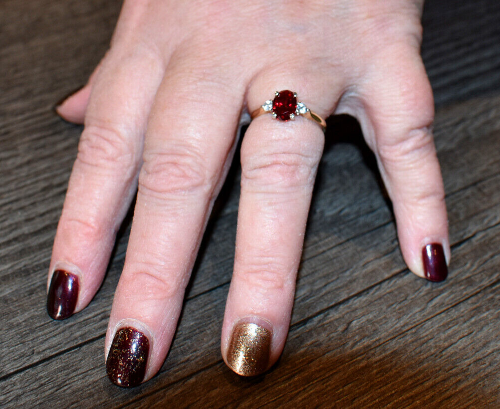 Yellow Gold Ruby Ring Solitaire Oval White Sapphire Engagement Hallmarked