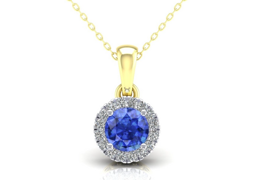 Sapphire Round Cluster Pendant Solid 9ct Yellow Gold 18" Chain Hallmarked