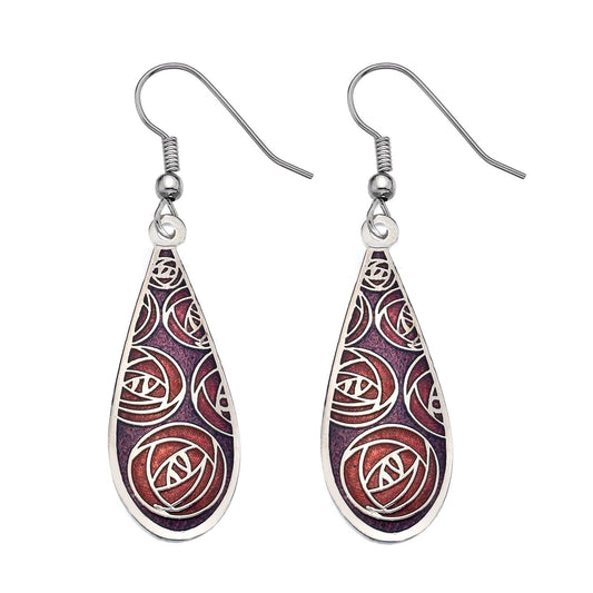 Mackintosh Roses Teardrop Earrings Drop Silver Plated Branded Packaging