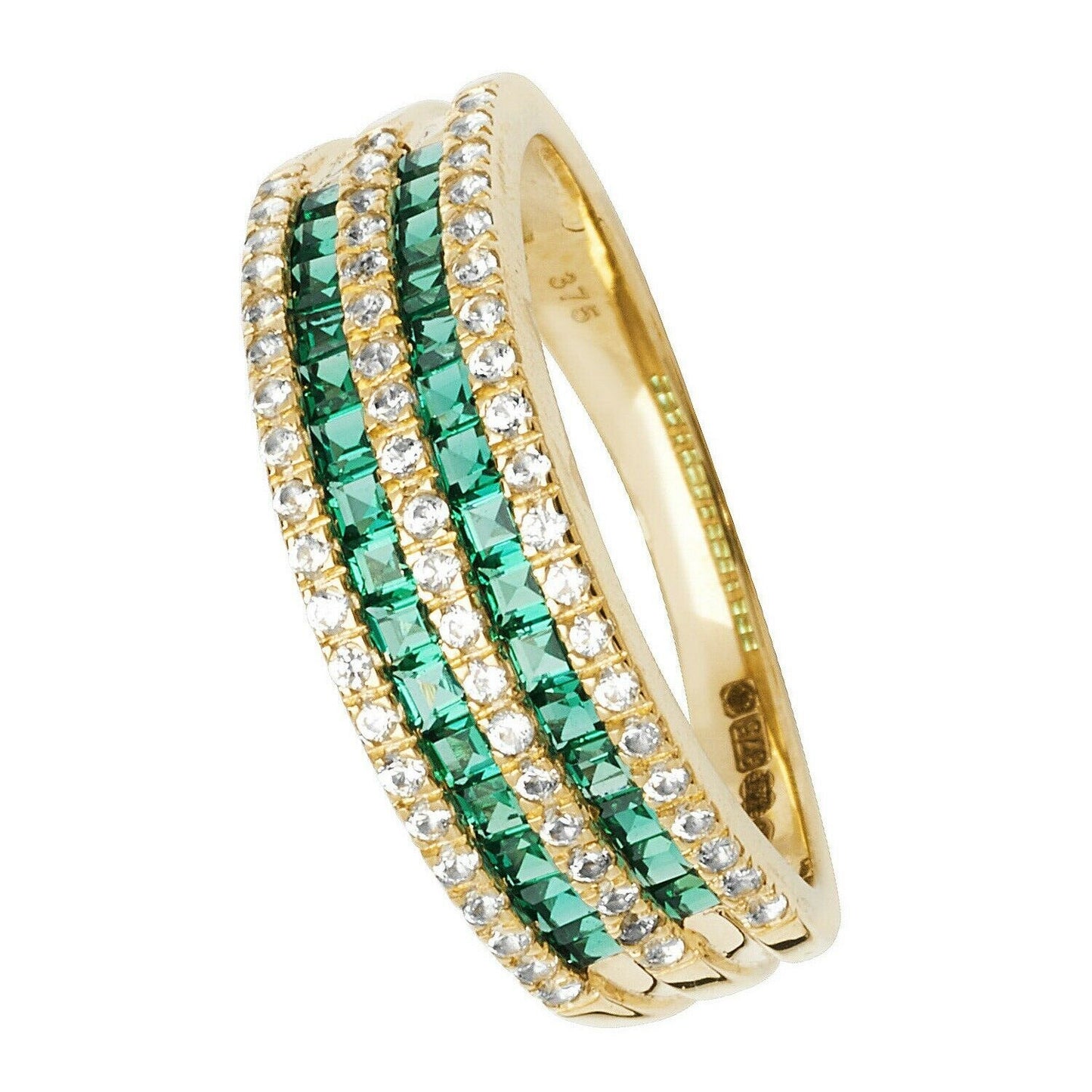Yellow Gold Emerald Eternity Ring White Sapphire Band Hallmark British Size M-R