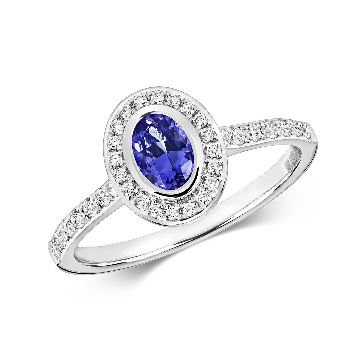 Real Tanzanite and Diamond Ring Oval Cluster 9ct White Gold Size J - Q