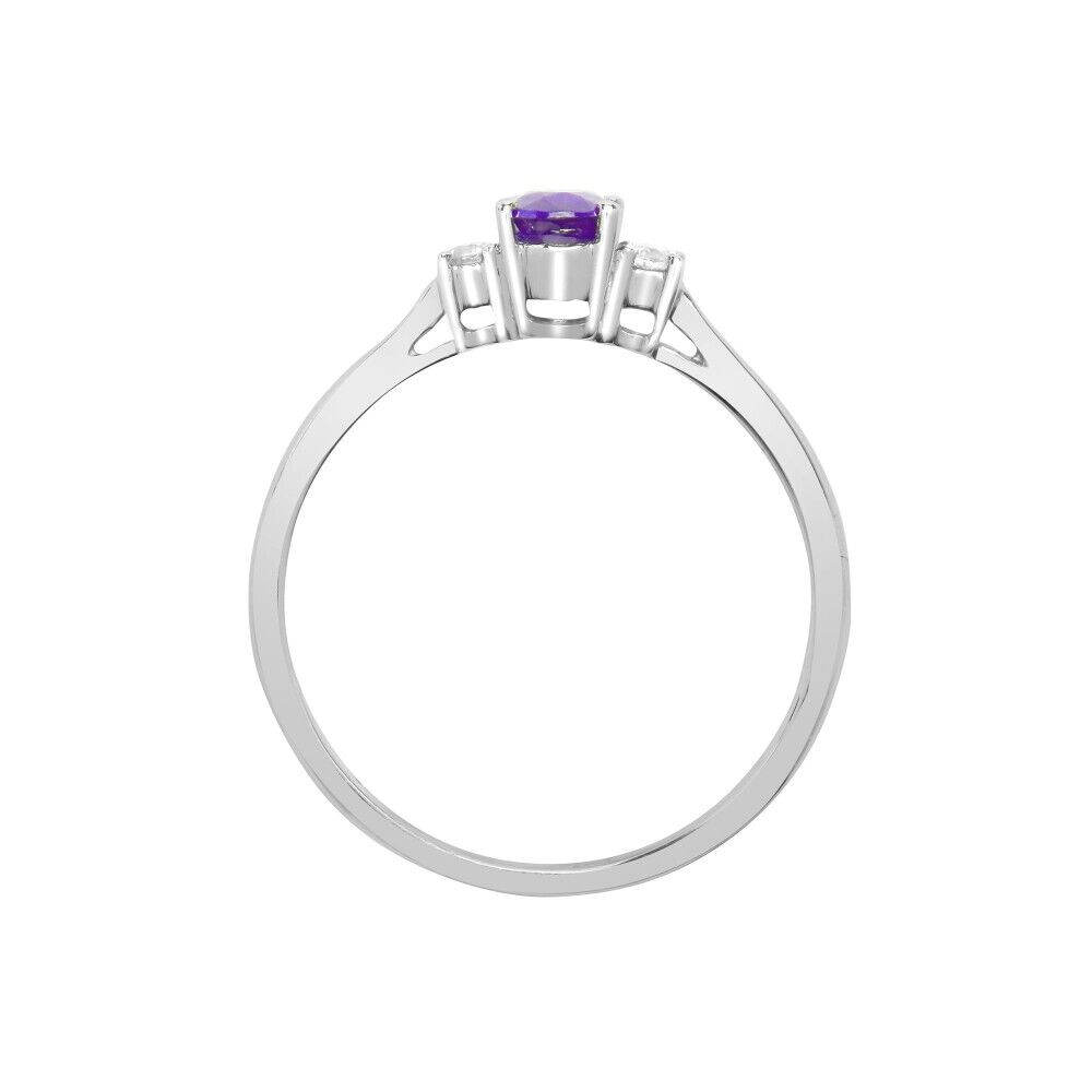 Real Amethyst and Diamond Ring 18ct White Gold Three Stone Trilogy