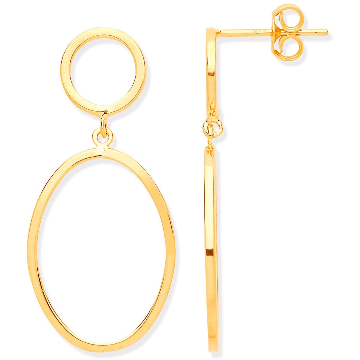 Open Oval Drop Earrings 9ct Yellow Gold 30mm Drops Hallmarked