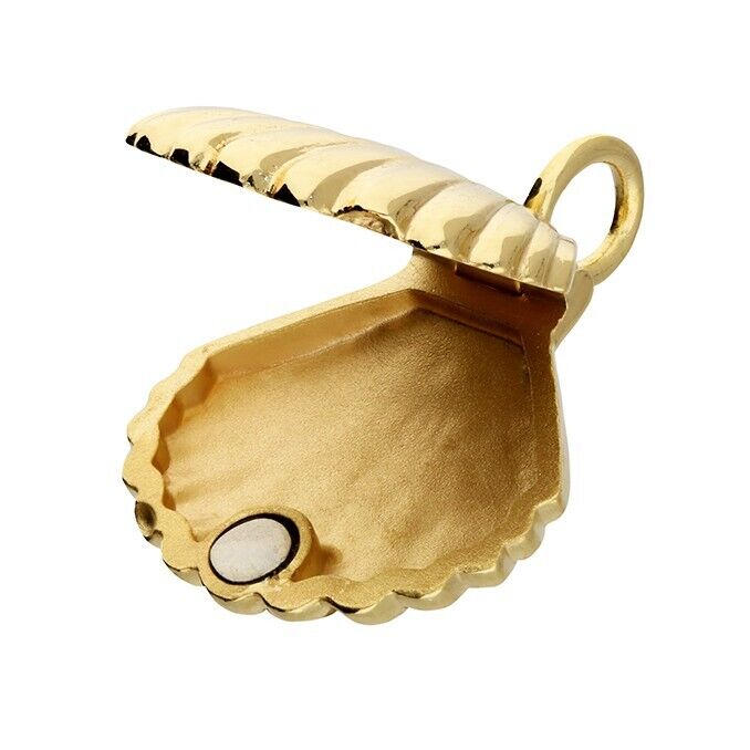 Clam Sea Shell Locket 18ct Yellow Gold on Sterling Silver Handmade 18" Chain
