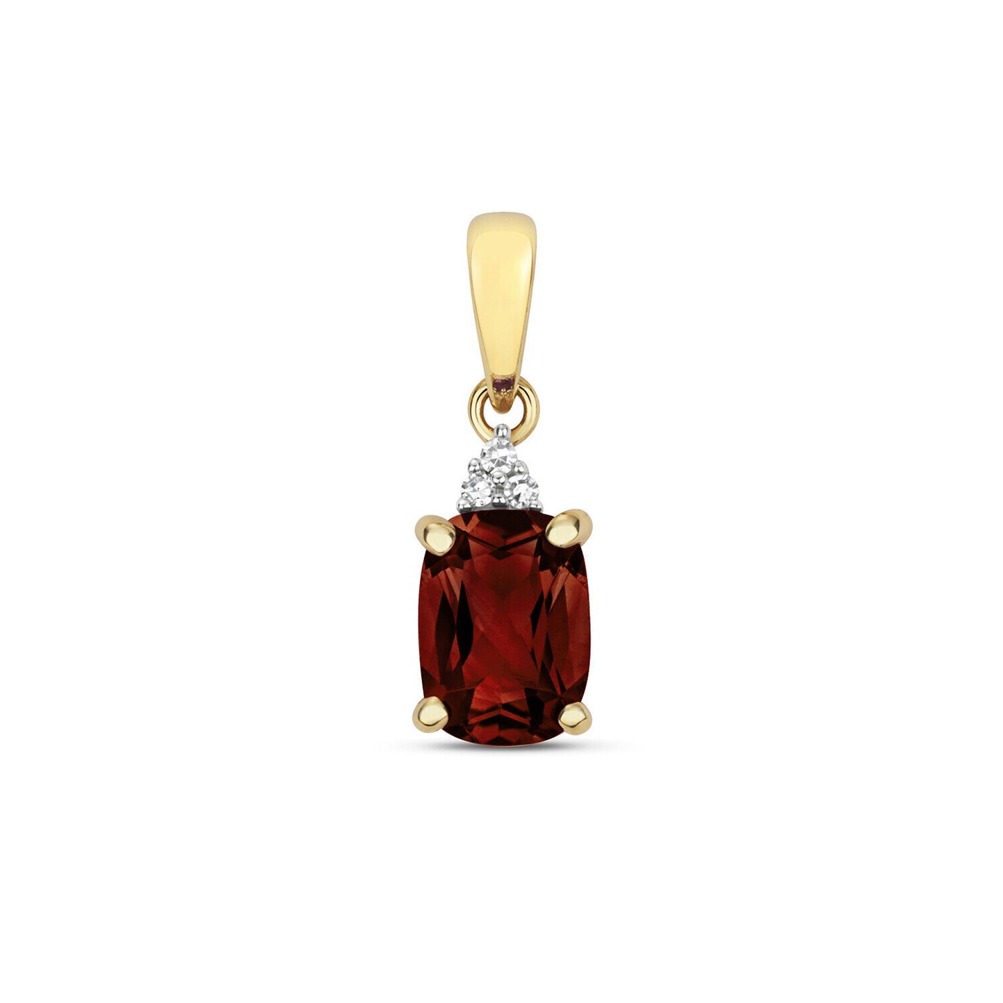 Garnet and Diamond Cushion Pendant Yellow Gold Necklace Hallmarked