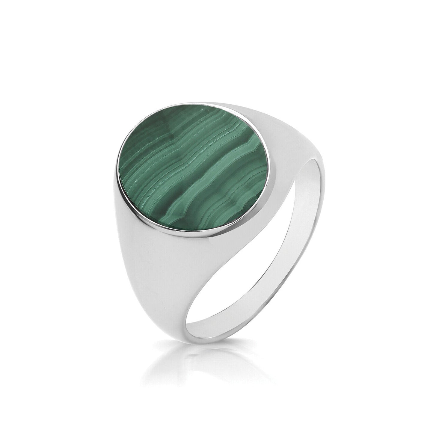 Men's Malachite Oval Signet Ring Gents Solid Sterling Silver Engagement size R-Z
