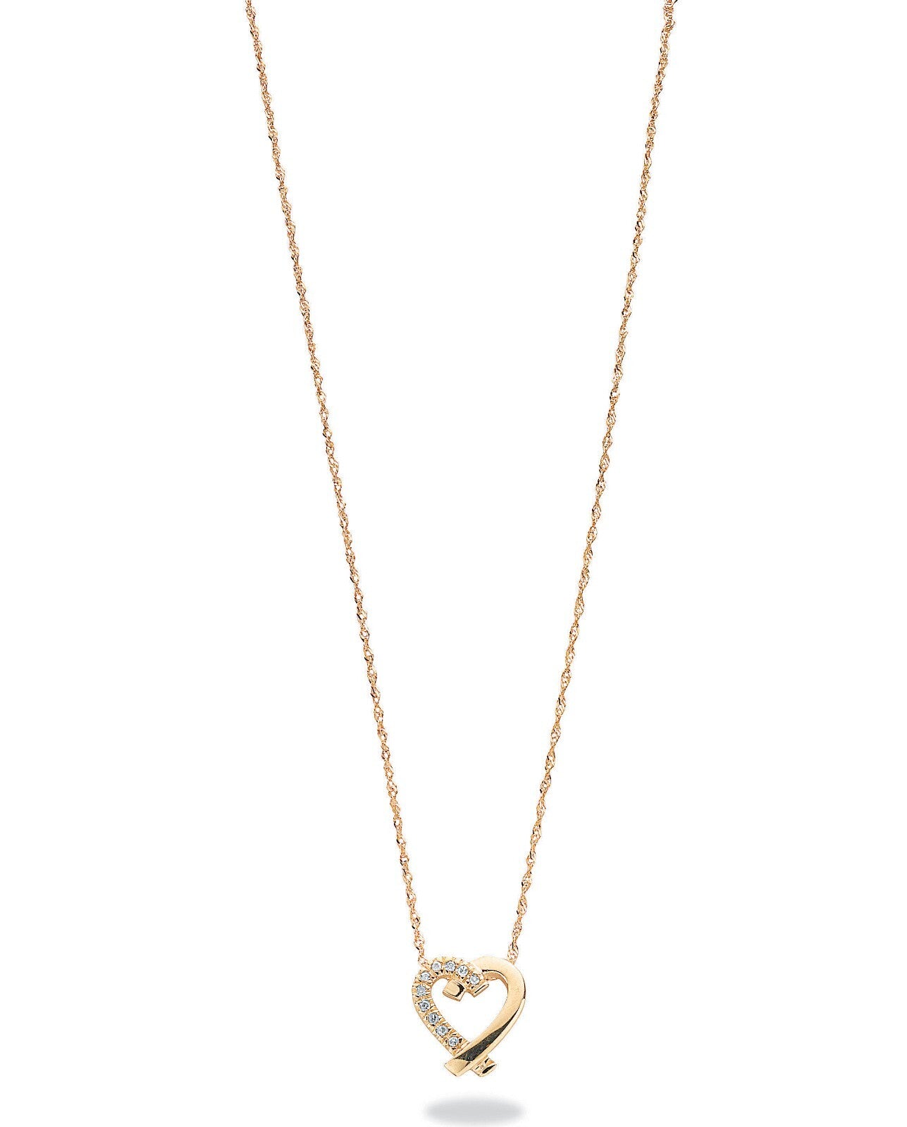 9ct Yellow Gold 0.05ct Diamond Heart Pendant with 18in/45cm Chain Made in London