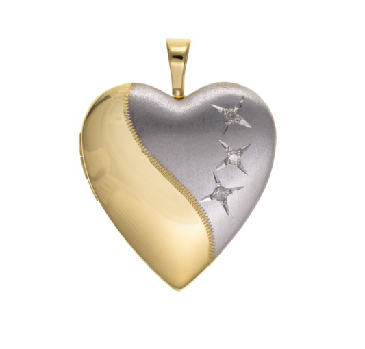 Real Diamond Heart Locket Sterling Silver 925 Hallmark Yellow Gold Detail 20mm