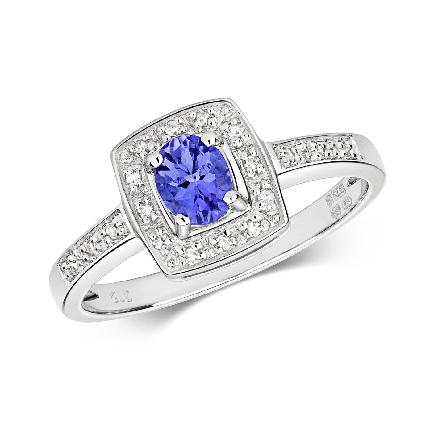 Real Tanzanite and Diamond Ring Solid Yellow Gold Square Cushion Size J-Q