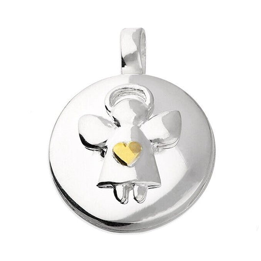Sterling Silver Angel Locket With 18ct Yellow Gold Plated Heart Motif