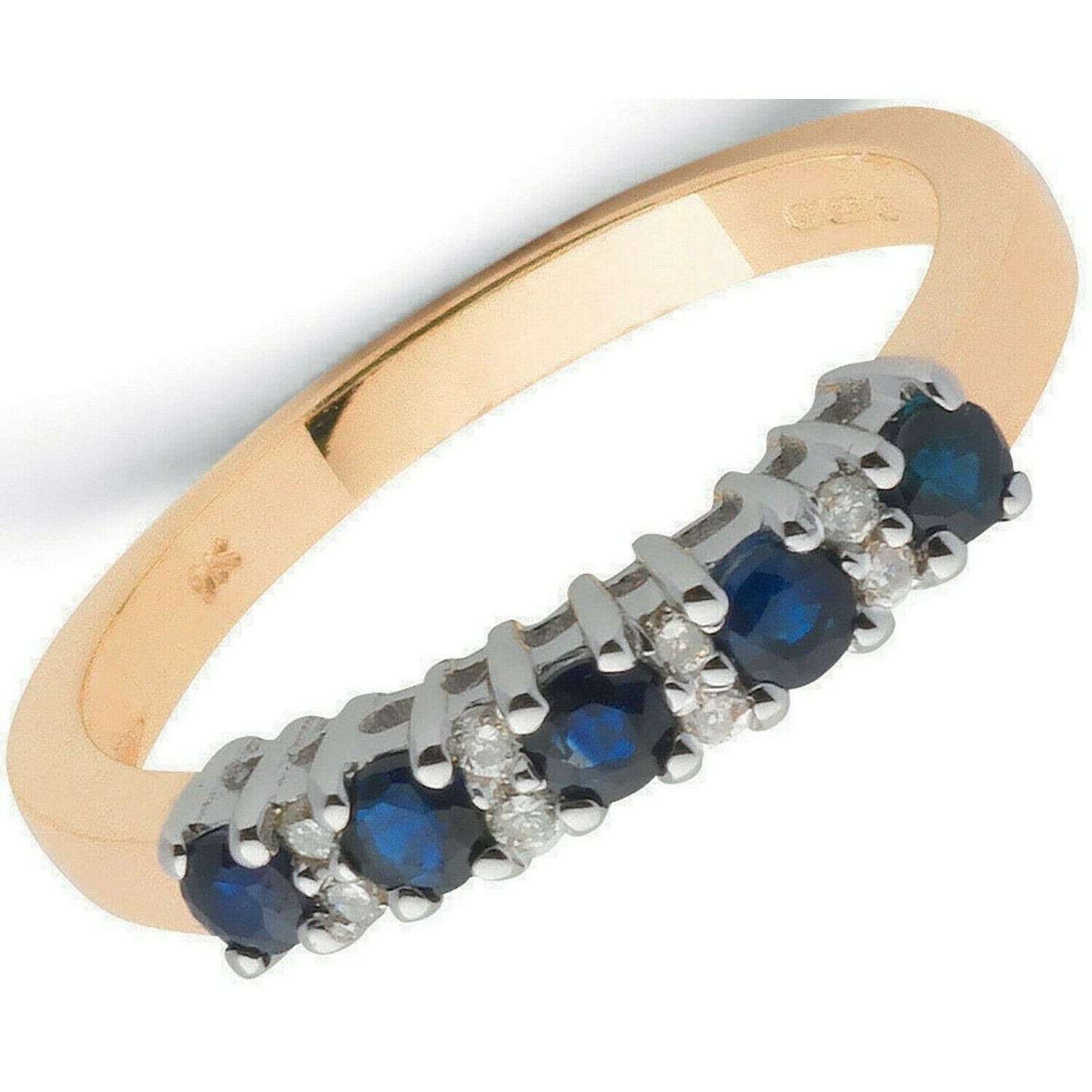 9ct Yellow Gold 0.06ct Diamond & 0.50ct Blue Sapphire Eternity Ring