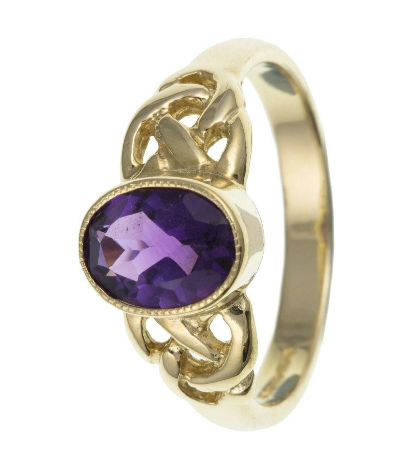 9ct Yellow Gold Real Amethyst Celtic Ring Solitaire Fully Hallmarked