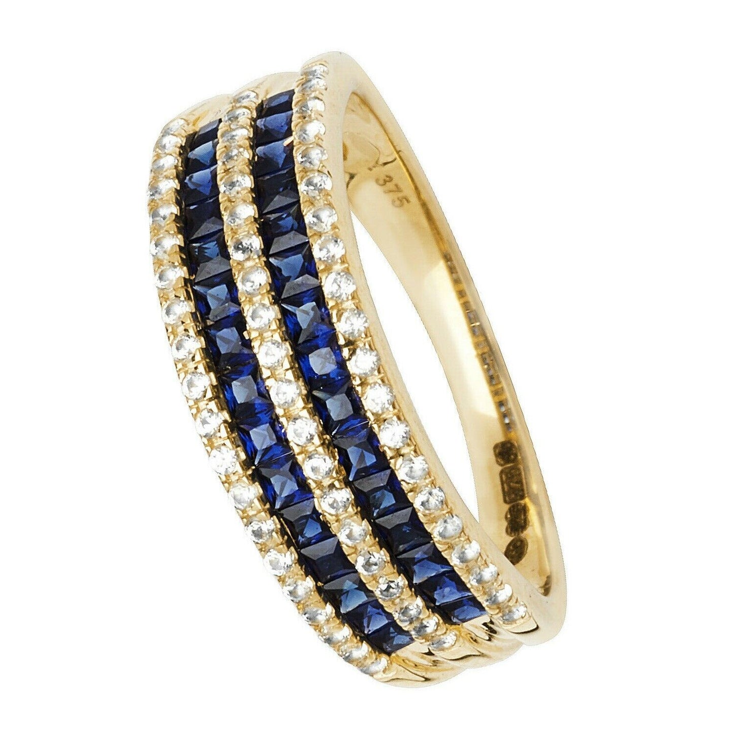 Yellow Gold Sapphire Eternity Ring White Sapphire Band Hallmark British Size M-R