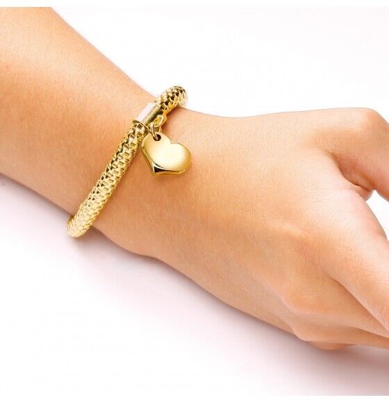 Yellow Gold Mesh Heart Bracelet on Solid Sterling Silver Luxurious Packaging
