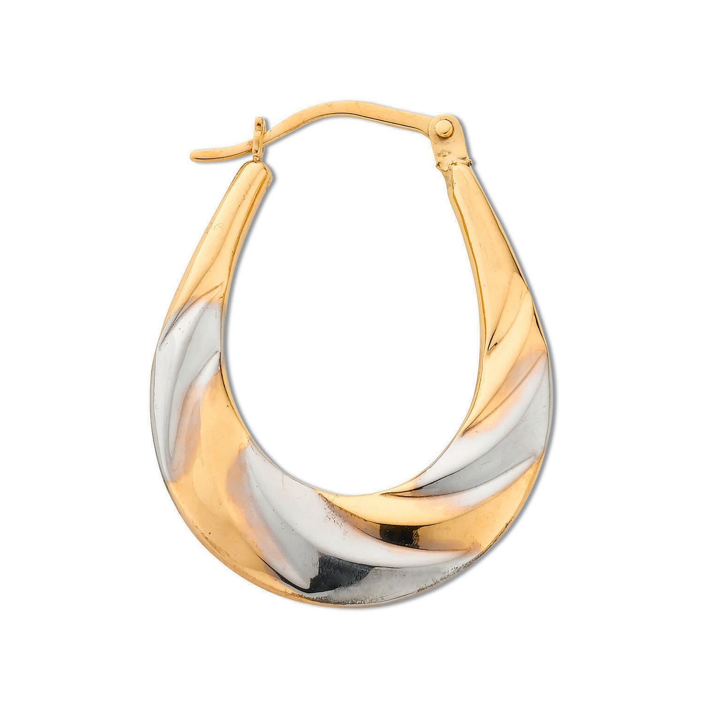 Two Colour Gold Oval Hoop Earrings Hallmarked Yellow and White Gold Hoops
