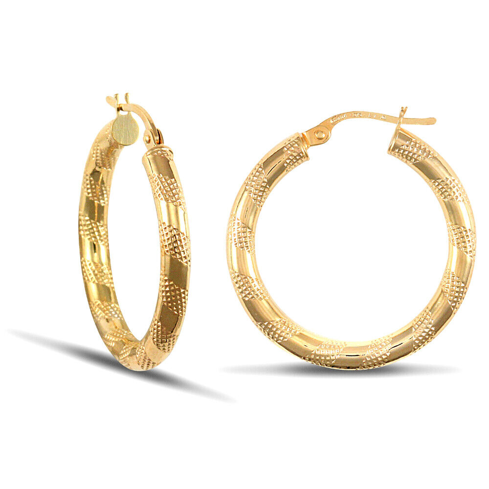 9ct Yellow Gold Zebra Hoop Style Earrings British made Hallmarked 25mm