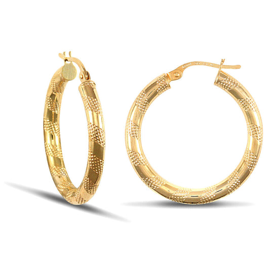 9ct Yellow Gold Zebra Hoop Style Earrings British made Hallmarked 25mm