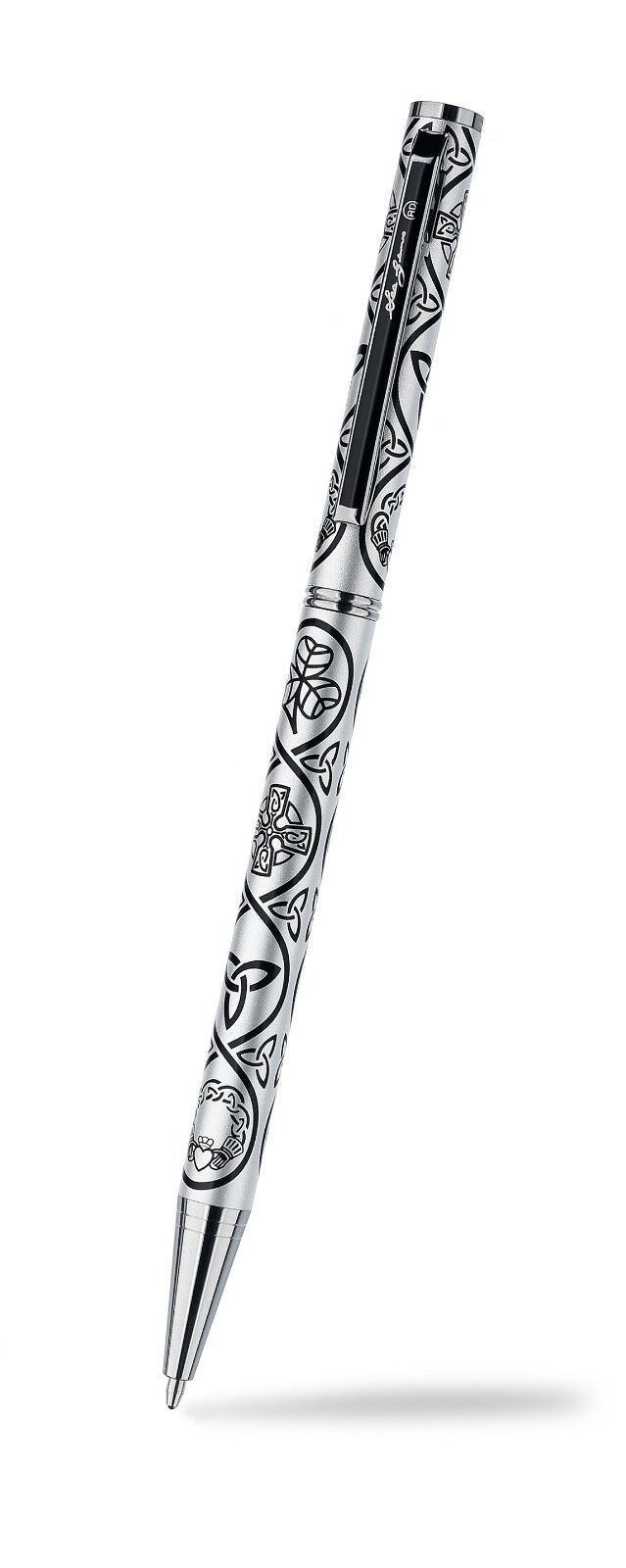 Ballpoint Pen Silver Plated Irish Charms Designer Black Ink Brand New and Boxed