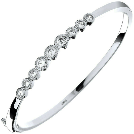 Sterling Silver Rubover Gemstone Ladies Hinged Bangle