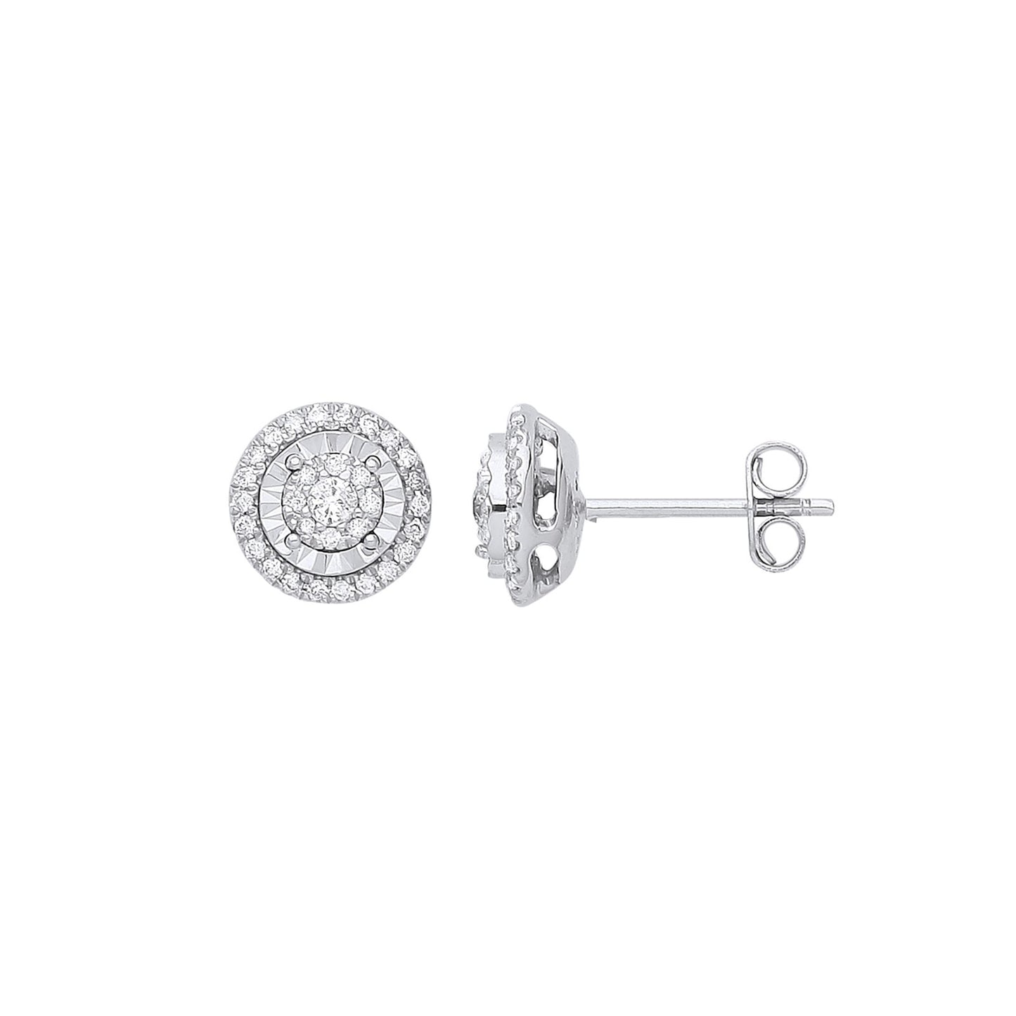 9ct White Gold Multi Circles Stud Diamond 0.36ctw Earrings Hallmarked - 9mm