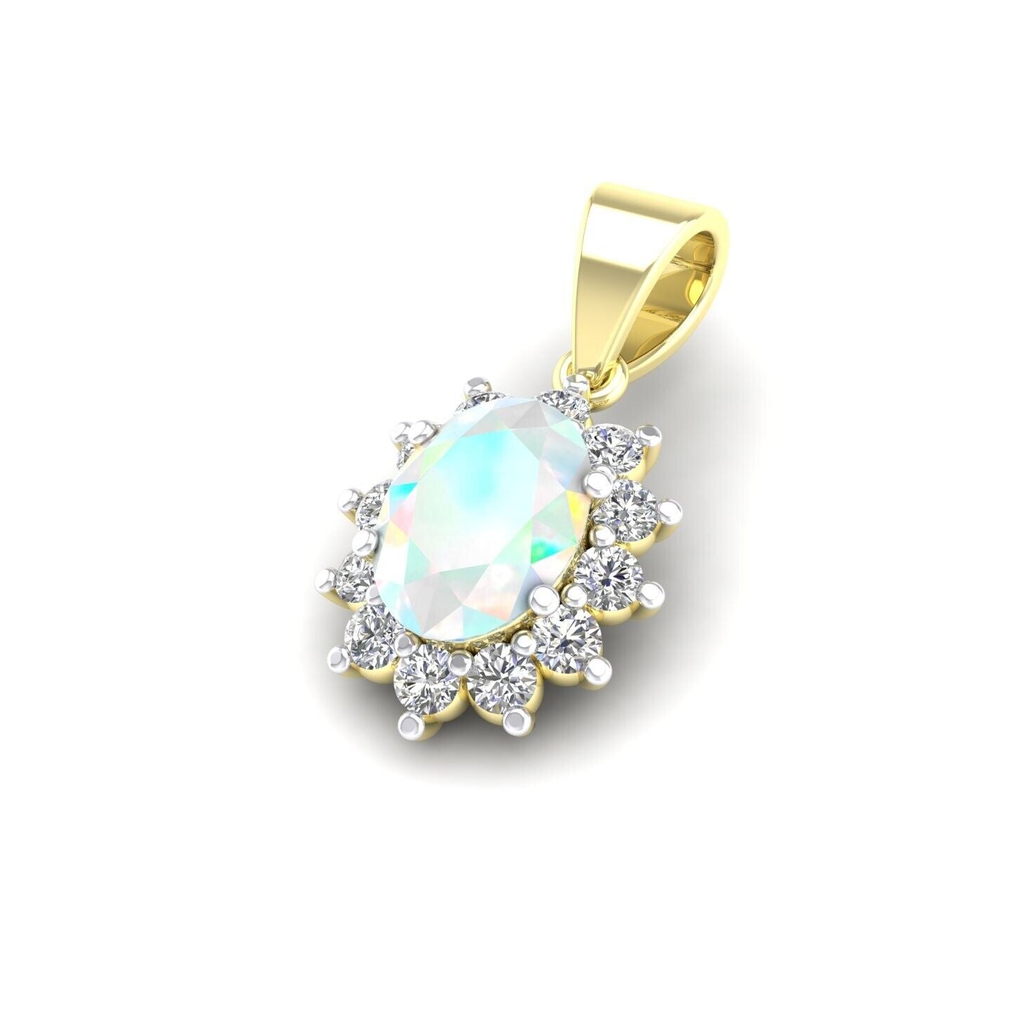 Opal Oval Cluster Pendant Solid 9ct Yellow Gold 18" Chain Hallmarked