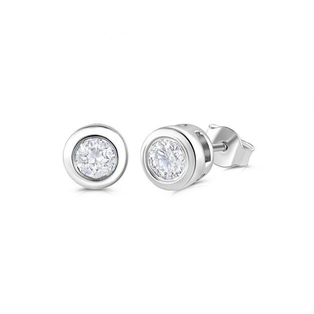9ct White Gold 0.40ct Rubover Set Diamond Stud Earrings Made in London - 6mm