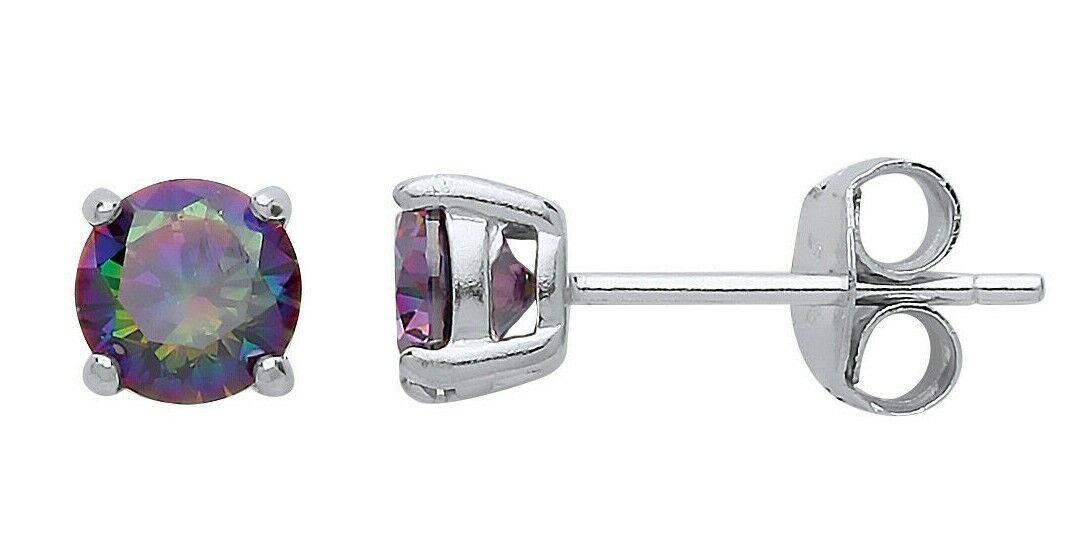 Round Mystic Topaz Stud Earrings Solid Sterling Silver 5mm Solitaire 925 Stamp