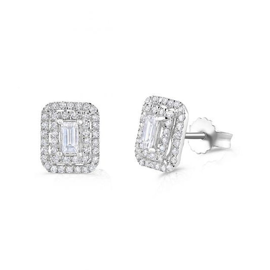 18ct White Gold 0.70ct Emerald Cut Rectangular Stud Earrings Hallmarked