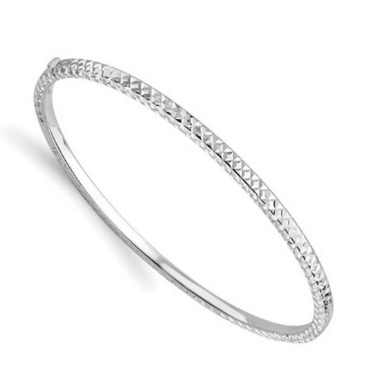 White Gold Hinged Bangle Modern Texture Hallmarked British Made Ladies Bracelet