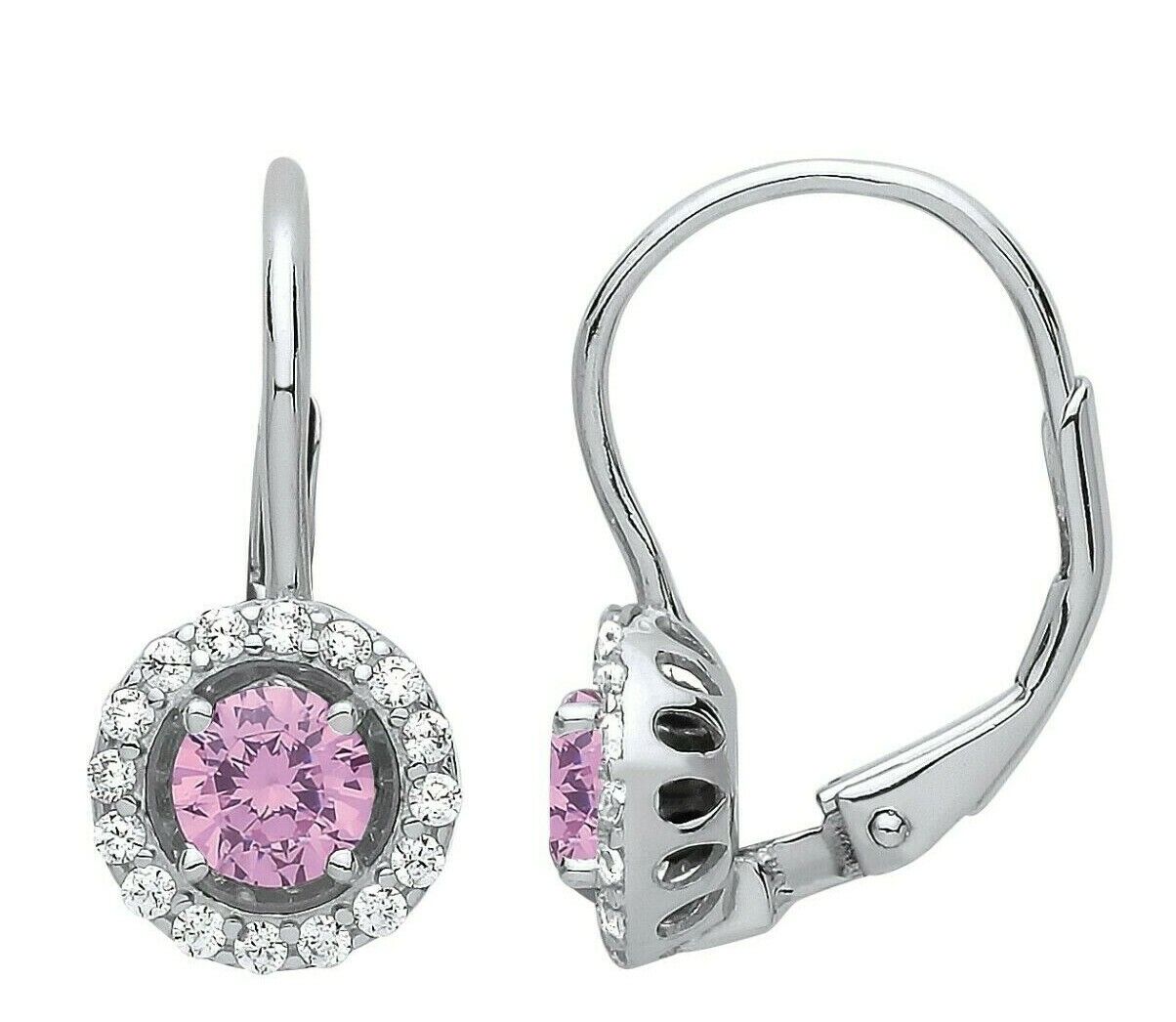 Pink Topaz Hoop Drop Earrings Solid Sterling Silver Rhodium Plated 925 Hallmark
