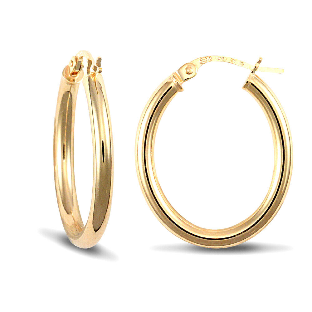 9ct Yellow Gold Oval Style Earrings British Made Hallmarked 20mm