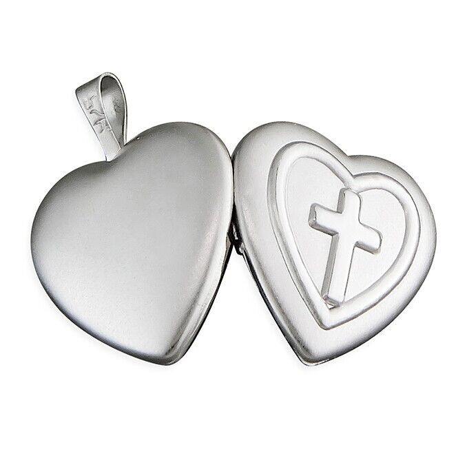 Heart Locket With Embossed Cross 16mm 925 Sterling Silver