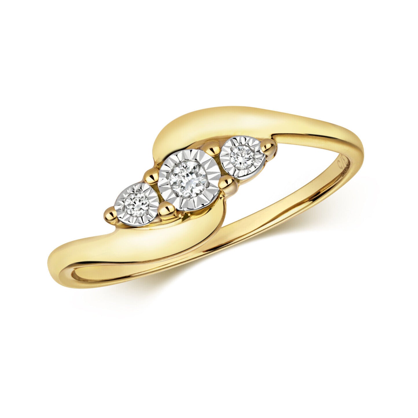 Real Diamond Three Stone Ring Solid White Yellow Twist Trilogy Engagement