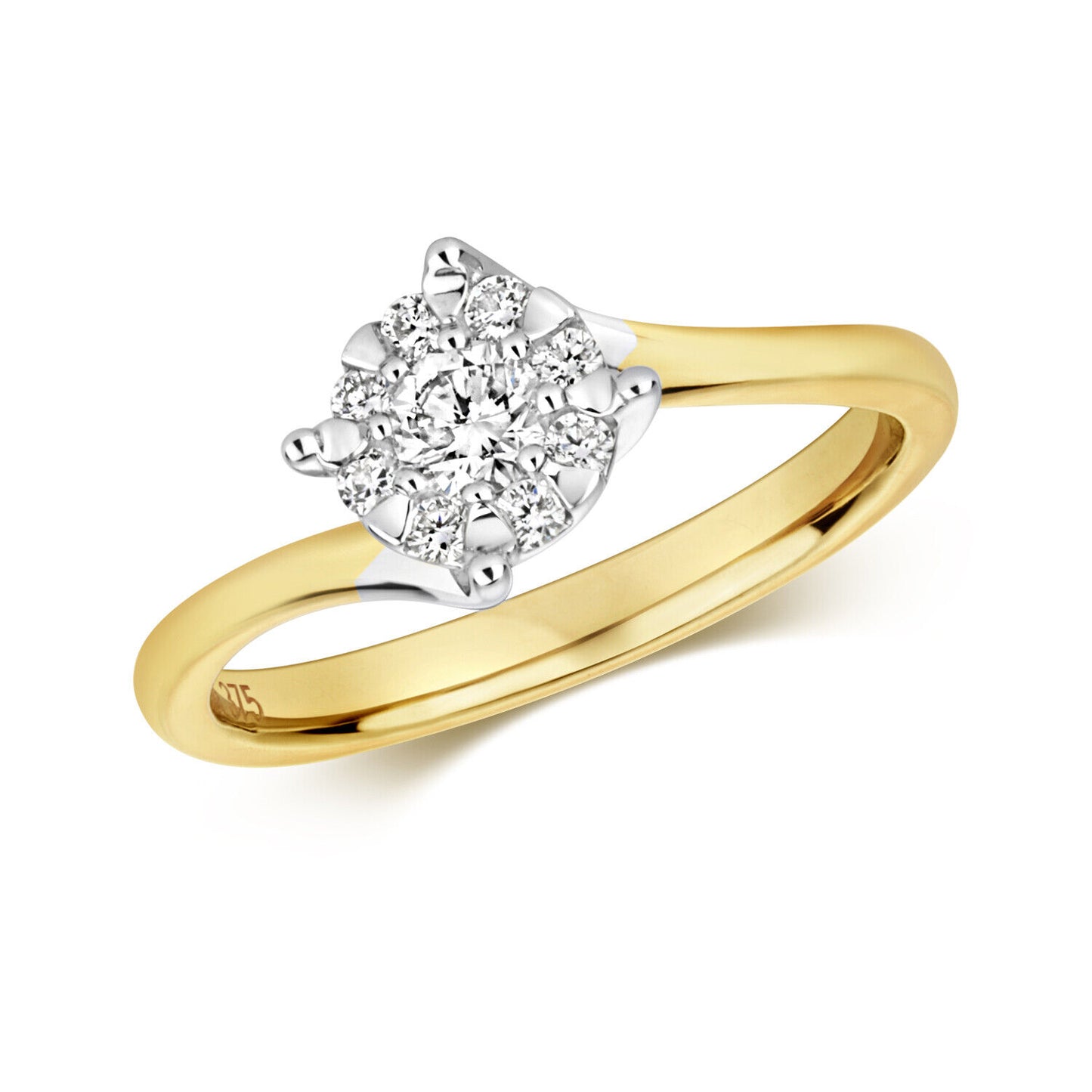 Real Diamond Twist Ring 9ct Yellow Gold Brilliant Set Solitaire Size J - Q