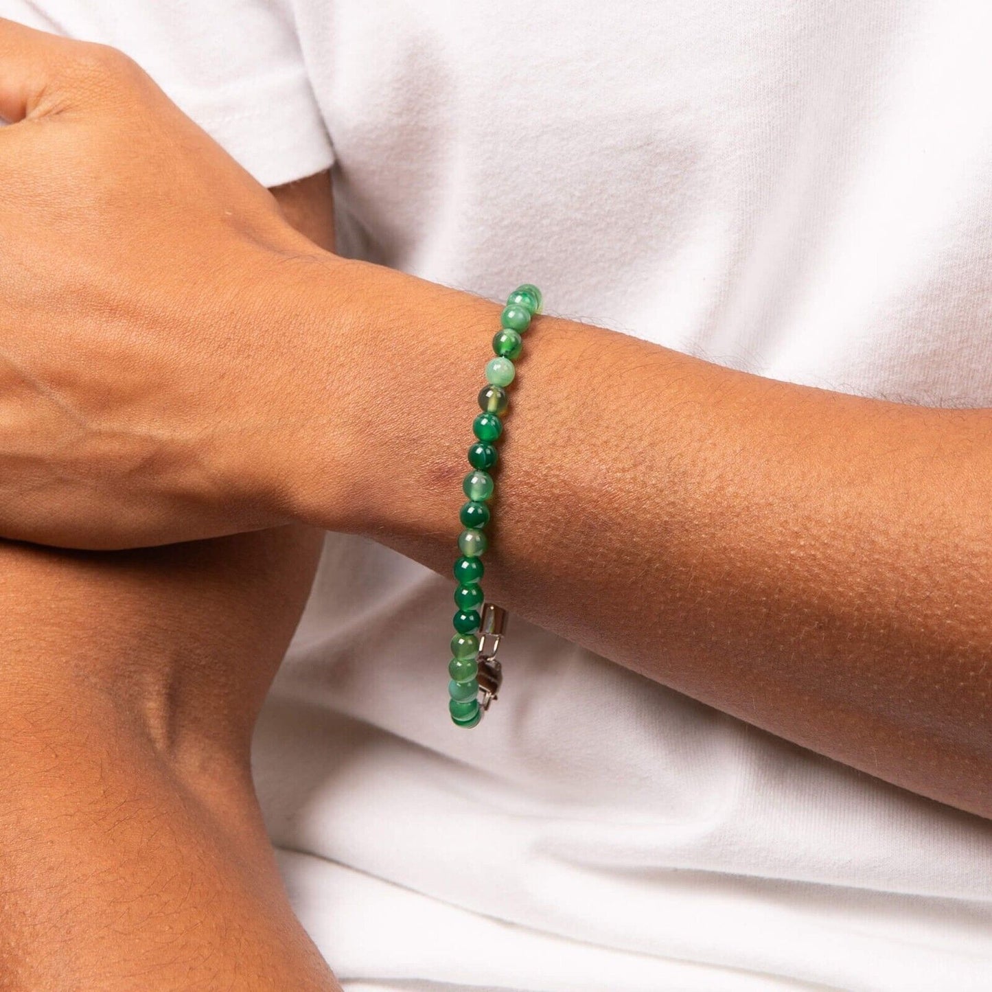 Fred Bennett Healing Bead Bracelet Natural Green Agate Beads 22cm B5426G