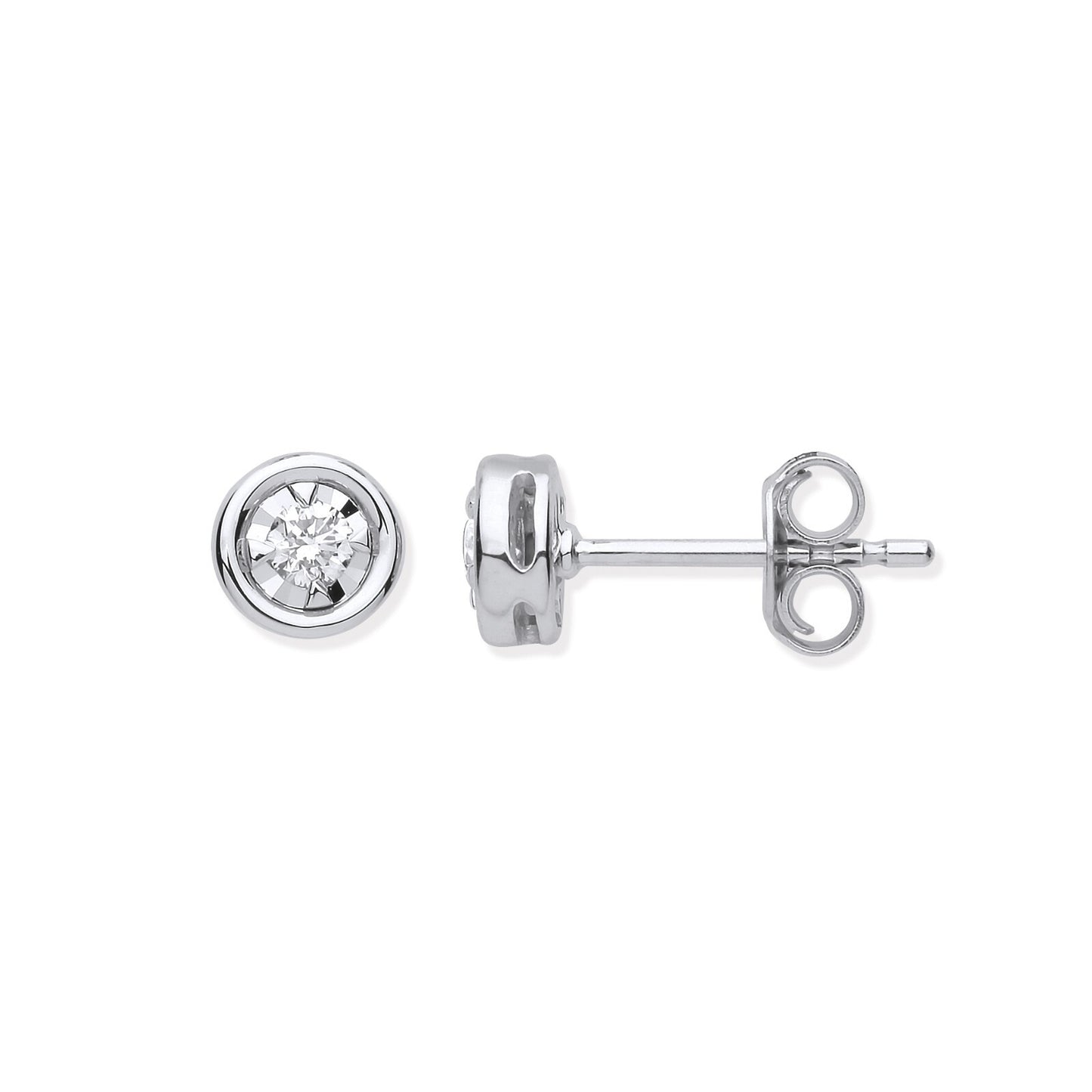 9ct White Gold Rub-Over Illusion Set 0.16ctw Diamond Studs Made in London